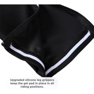 Men's cycling tights in black featuring upgraded silicone leg grippers for secure fit and comfort. Includes gel pad detail.