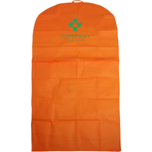 An orange non-woven car seat cover featuring a logo at the top. It has a hanging loop for easy storage.