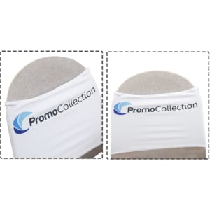 A white chair band featuring a logo, designed for exhibitions and events, with a modern and sleek appearance.