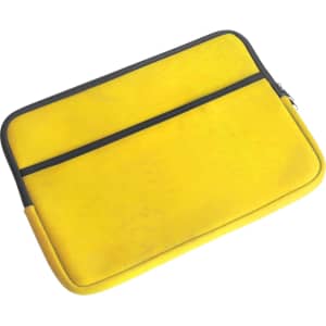 A yellow laptop bag with a black zipper and trim, featuring a simple, sleek design.