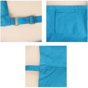 A turquoise canvas tote bag featuring a long strap and a pocket on one side. It has a metal adjustable buckle.