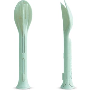 A 3-in-1 portable utensils set in light green, featuring a spoon, fork, and knife in a compact design.