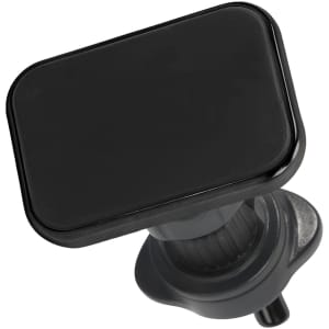 A black square car hook bracket with a smooth rectangular surface and a rotating mount. Features a logo.