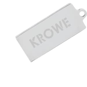 A silver Mini Europa Flash Drive with a sleek design and a hole for attachment. It features a brand logo.