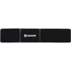 A black sticky nano rubber pad with a logo, designed for holding devices securely.