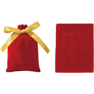 Red drawstring gift bags with a yellow ribbon, featuring a smooth surface and a plain back.