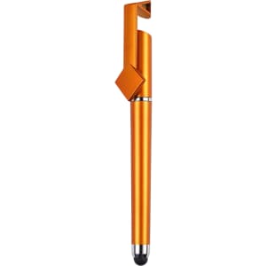 An orange 3 in 1 QR Code pen with a sleek design and a clip for easy attachment.