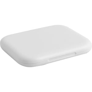 A white charging data cable kit with a sleek, rounded design. Includes a logo on the surface.