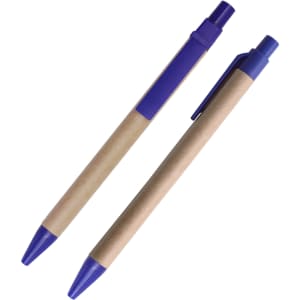 Kraft paper ball pens featuring a purple plastic cap and tip, with a simple design. Each pen has a branding logo.