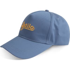 A blue cap with a curved brim and an embroidered logo. It features a classic baseball cap design.