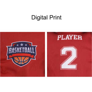 A red basketball jersey featuring a digital print logo and the number 2, with "PLAYER" text above the number.