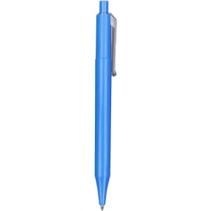 A blue plastic pen with a colour barrel and a clip on the side. It features a logo on the body.