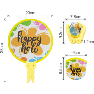 A 20cm foldable fan in vibrant yellow with a colourful floral design. The fan features a logo and folds compactly.
