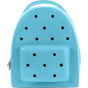 A light blue EVA Holes Backpack with a smooth surface and multiple ventilation holes, featuring a small front pocket.