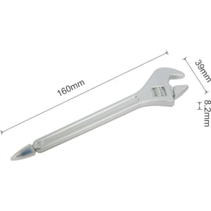 A silver ballpoint pen designed in the shape of a wrench, measuring 160mm in length.