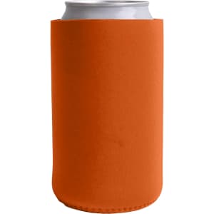 An orange drink bottle holder designed for cans, featuring a smooth, textured surface and a snug fit.