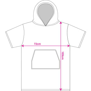 A hooded change towel featuring a front pocket, measuring 72cm wide and 105cm long, with a simple design outline.