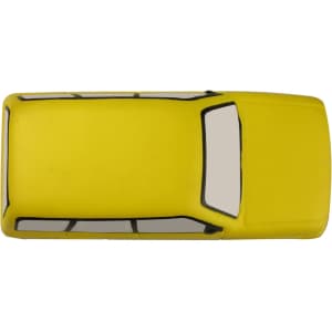 A yellow minibus-shaped stress reliever with black detailing, featuring a smooth surface.