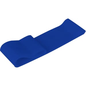 A blue latex fitness resistance band with a smooth, flexible surface, suitable for various exercises.