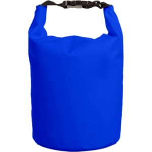 A blue waterproof dry bag with a black buckle closure, suitable for keeping contents dry.