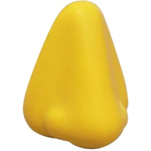 A yellow nose-shaped stress reliever with a smooth finish, designed for fun and relaxation.