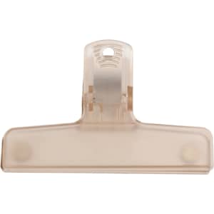 A translucent plastic magnetic clip in a neutral hue with a simple design and a circular hanging hole.