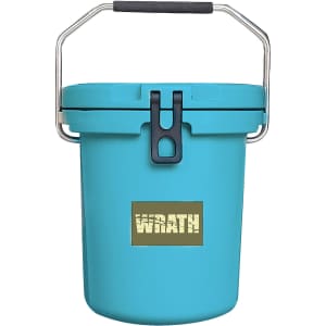 A turquoise 15L ice bucket with a handle and a branded logo on the front.