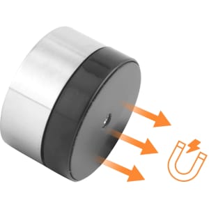 A silver and black mini magnetic visual timer with a smooth, rounded design and a magnetic base.