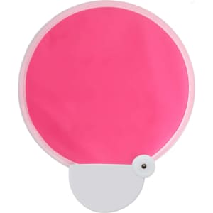 A 20cm foldable fan in bright pink with a white base and button, featuring a simple round design.