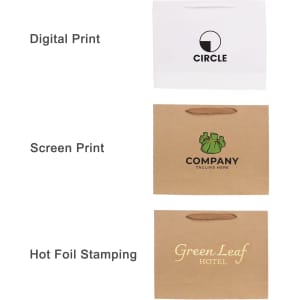 A small crosswise paper bag with a rope handle, featuring various print options on a white and brown background.