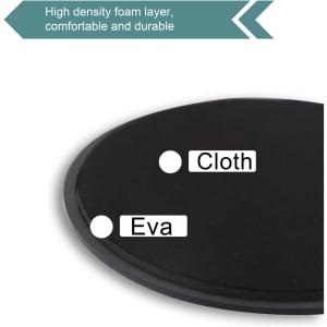 A circular yoga sliding disk with a high-density foam layer, featuring a black cloth surface and an Eva edge.