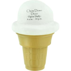 An ice cream-shaped stress reliever in cream and brown, featuring a textured cone and a rounded top.