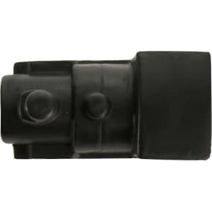 A black locomotive-shaped stress reliever with a simple design, featuring rounded and rectangular elements.