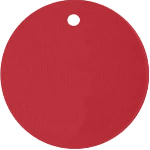 A drink cover in a solid red colour, featuring a hole for easy attachment.