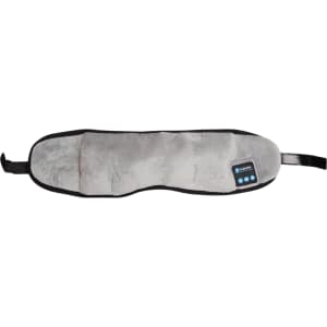 A grey Bluetooth sleep headphone band with a black trim and a logo on the side.