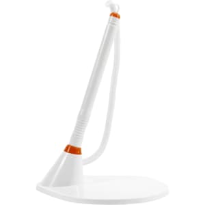 A white signature pen with an orange accent, mounted on a sturdy white base.
