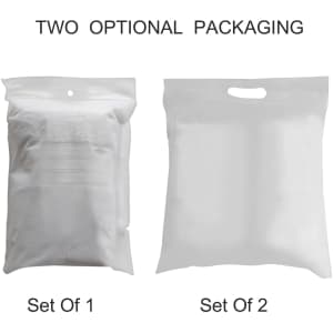 Two transparent packaging options for a set of cotton hand towels, featuring a handle and an opening at the top.