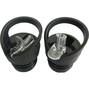 A drink bottle with a double wall vacuum design, featuring a flip valve lid. The bottle is black and includes a logo.