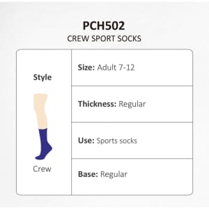 Crew sport socks in navy blue, suitable for adult sizes 7-12, designed with regular thickness.