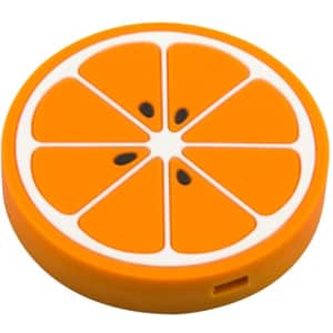 An orange-shaped PVC wireless charger featuring a bright orange design with white and black detail.
