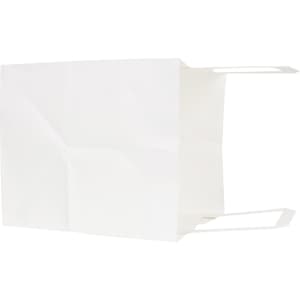 A flat handle kraft paper bag in white, featuring sturdy handles and a rectangular shape.