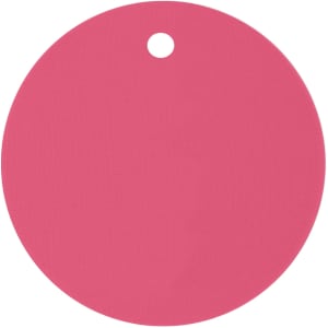 A drink bottle cover in bright pink, featuring a circular shape with a hole at the top for easy attachment.