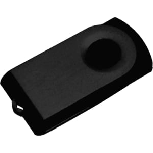 A black Mini Belton Flash Drive with a smooth surface and a circular indentation on one end.