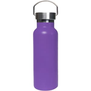 A drink bottle in vibrant purple, featuring a stainless steel lid and a sleek double wall vacuum design.