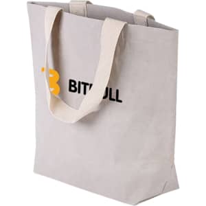 Large grey washable kraft paper bag with cotton handles, featuring a logo.
