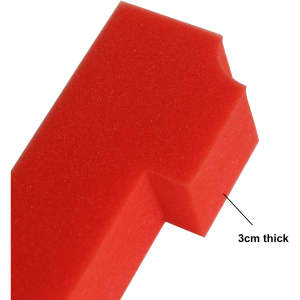 A red foam stick featuring a unique shape, 3cm thick, with one end cut out. It has a logo visible.