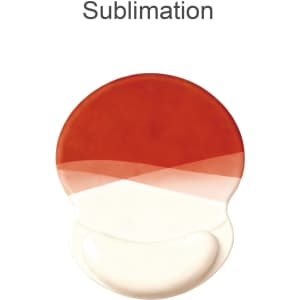 A round, lightweight gel mouse pad in red and white with a smooth surface and a curved edge design.