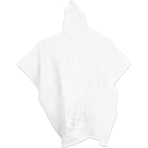 A white Handy Poncho with a hood displayed against a plain background. It features a branding logo.