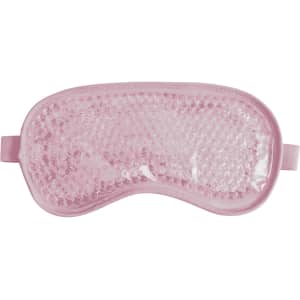 A pink gel cold/hot eye mask with a textured surface and elastic straps for a secure fit.