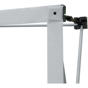 A white fabric popup display with a metal frame and fastening clips, designed for exhibitions and events.